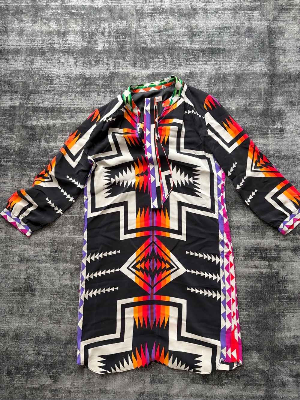 Amanda Uprichard Black Multi-Color Geometric Tunic Dress